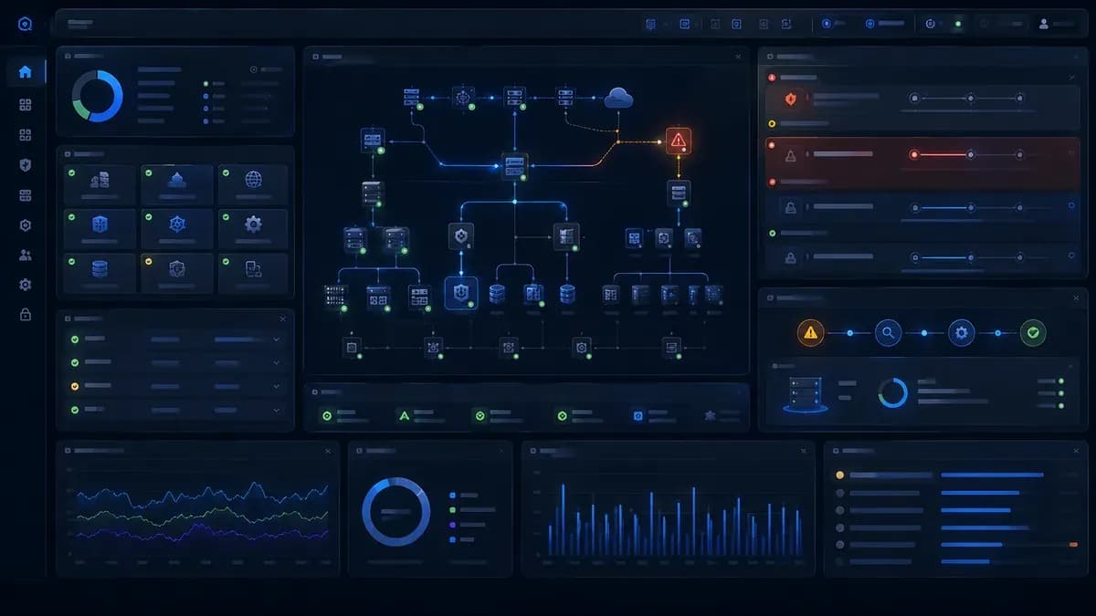 Managed services dashboard showing infrastructure monitoring, service health indicators, and issue remediation tracking.